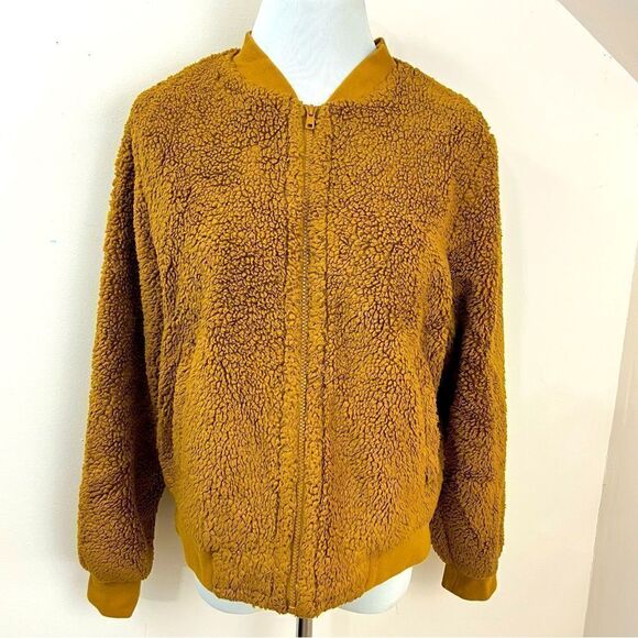 J Crew Mercantile Goldenrod Teddy Bomber Jacket M - Picture 1 of 7
